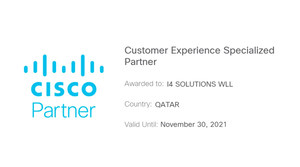 A digital certificate awarded by Cisco to i4