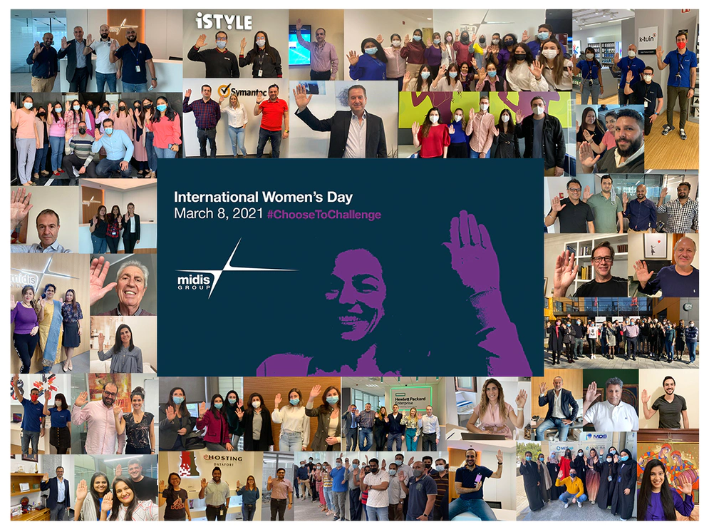 A photo collage with International Womens Day text in it's center.