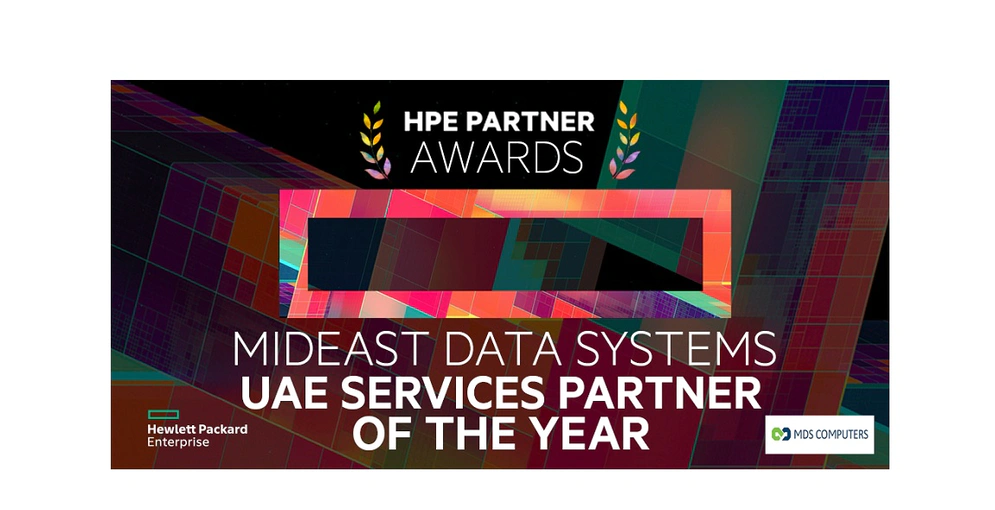 a digital award certificate announcing Mideast Data Systems as UAE services partner of the year