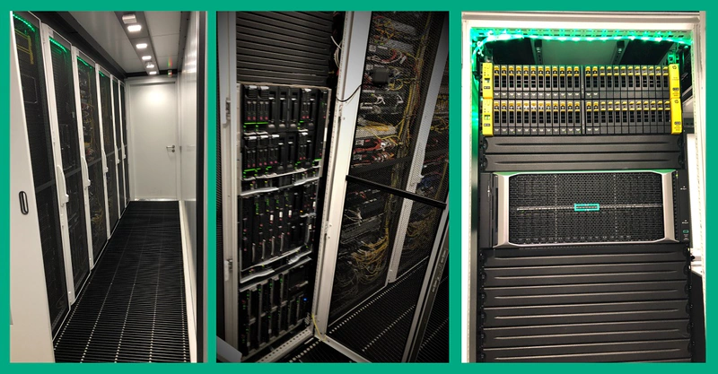 shows a collage of 3 images of computer servers