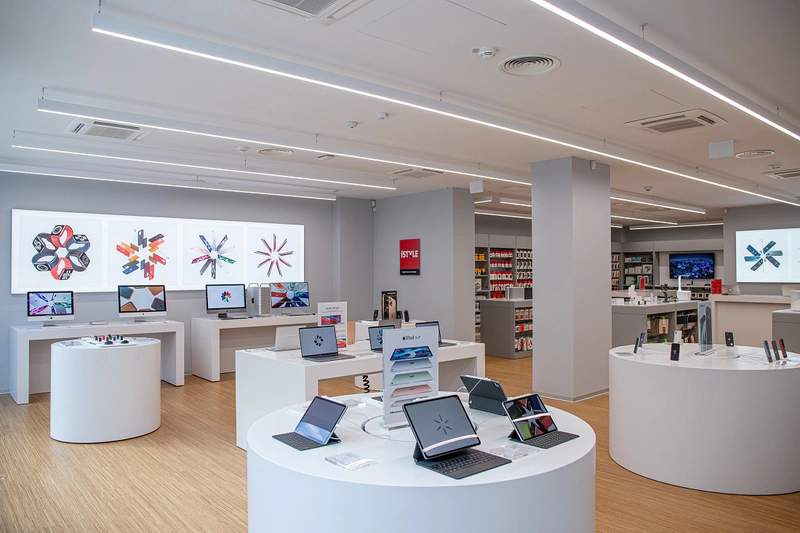 shows a hi tech store interior