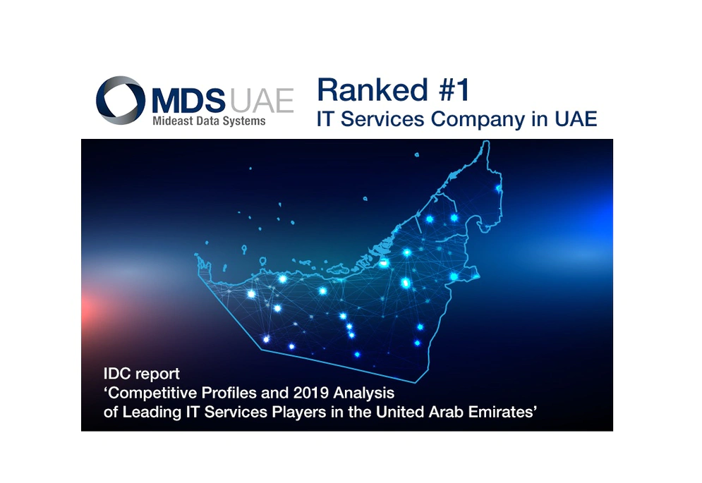 the MDS UAE logo and a digital illustration with the phrase Ranked #1 IT services company in UAE