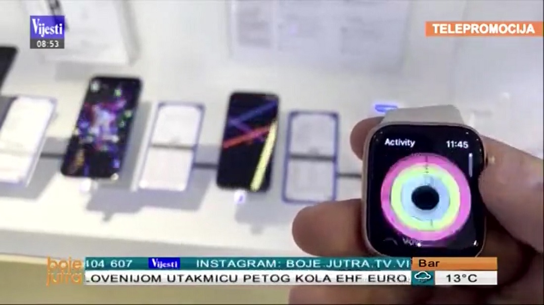 still from a TV item about Apple Watch in Montenegro. Photo credit - One