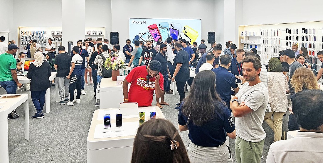 a hi-tech store interior with many people inside