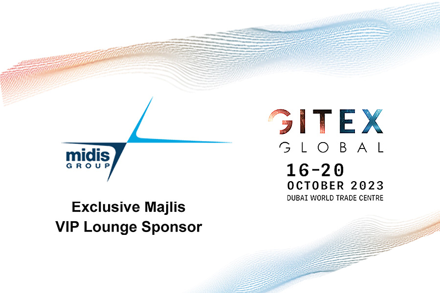 graphique numérique montrant le logo Midis Group et le logo GITEX Global 2023