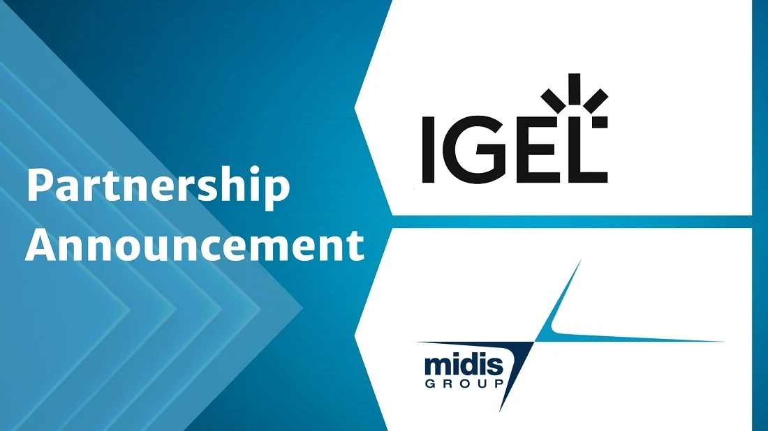 Blue and white graphic showing two logos - Midis Group and IGEL