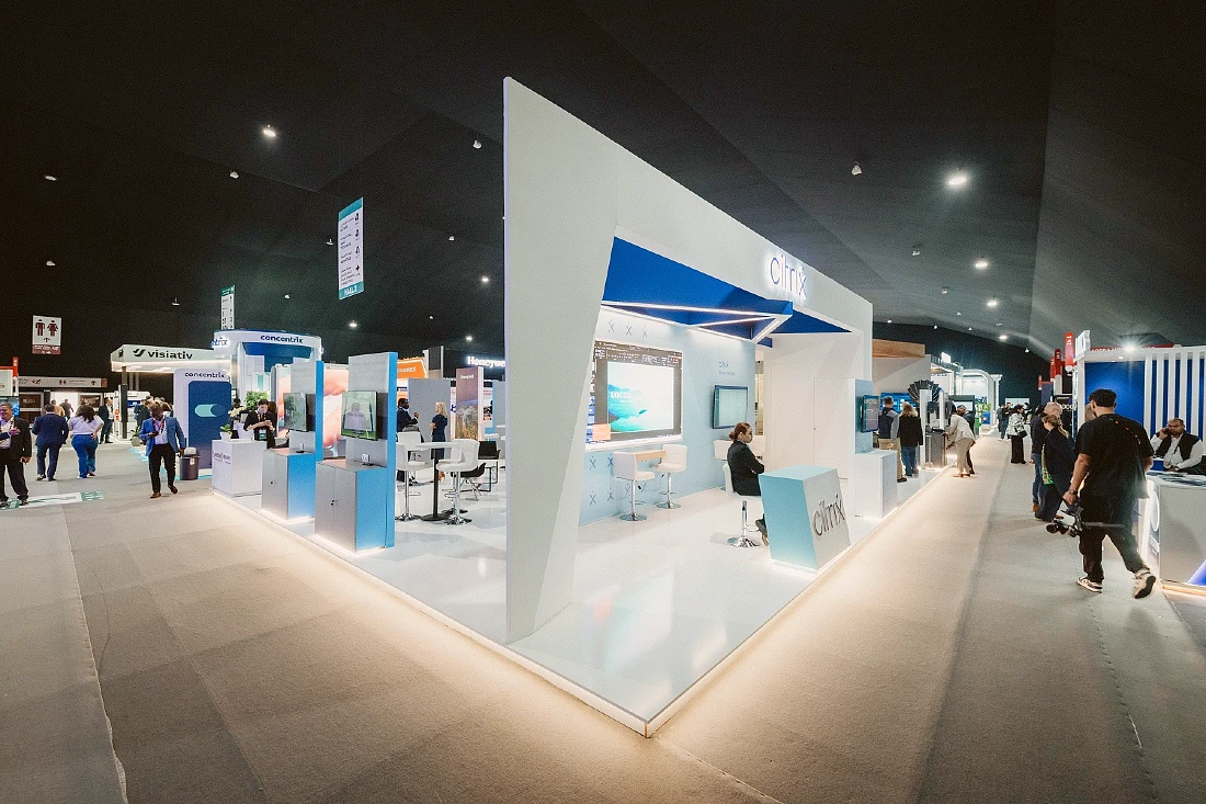 shows an exhibition stand at a hi tech event 
