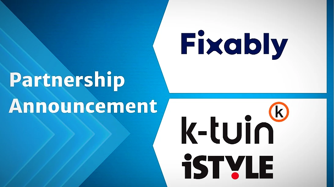 Digital graphic with the words partnership announcement and the logos of istyle, ktuin and fixably