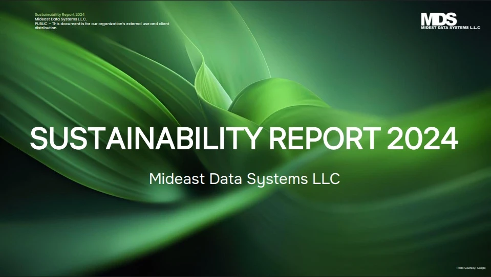 Green coloured digital graphic with the words Sustainability Report prominent