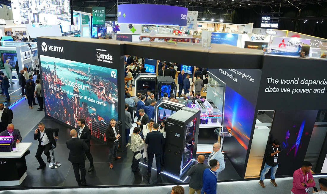 Photograph of a company stand at a hi-tech exhibition center
