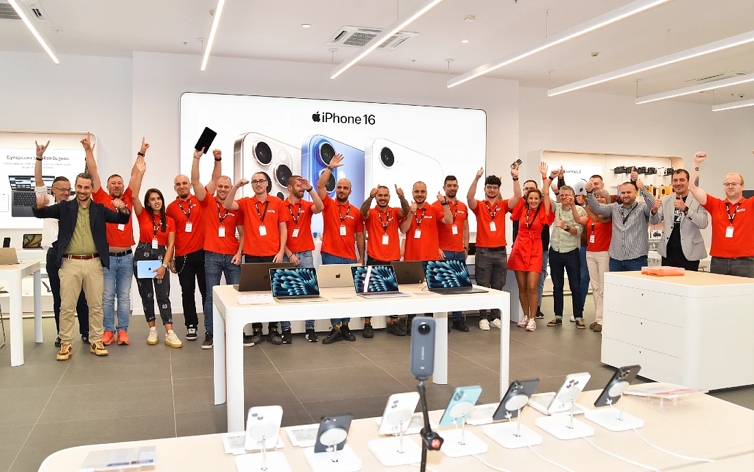 Group photo of an instore team in a hi tech store