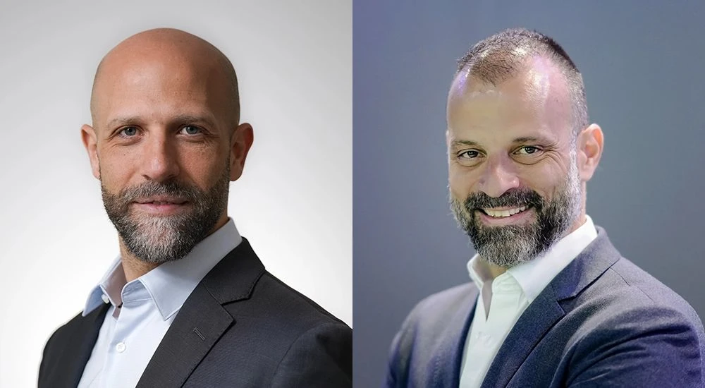 Two men in suits seen in a collage photograph